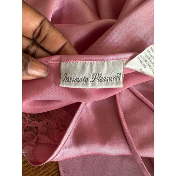 Pink Lace-Trim Satin Nightgown By Intimate Pleasures Spaghetti Straps Open-Back - Picture 4 of 10